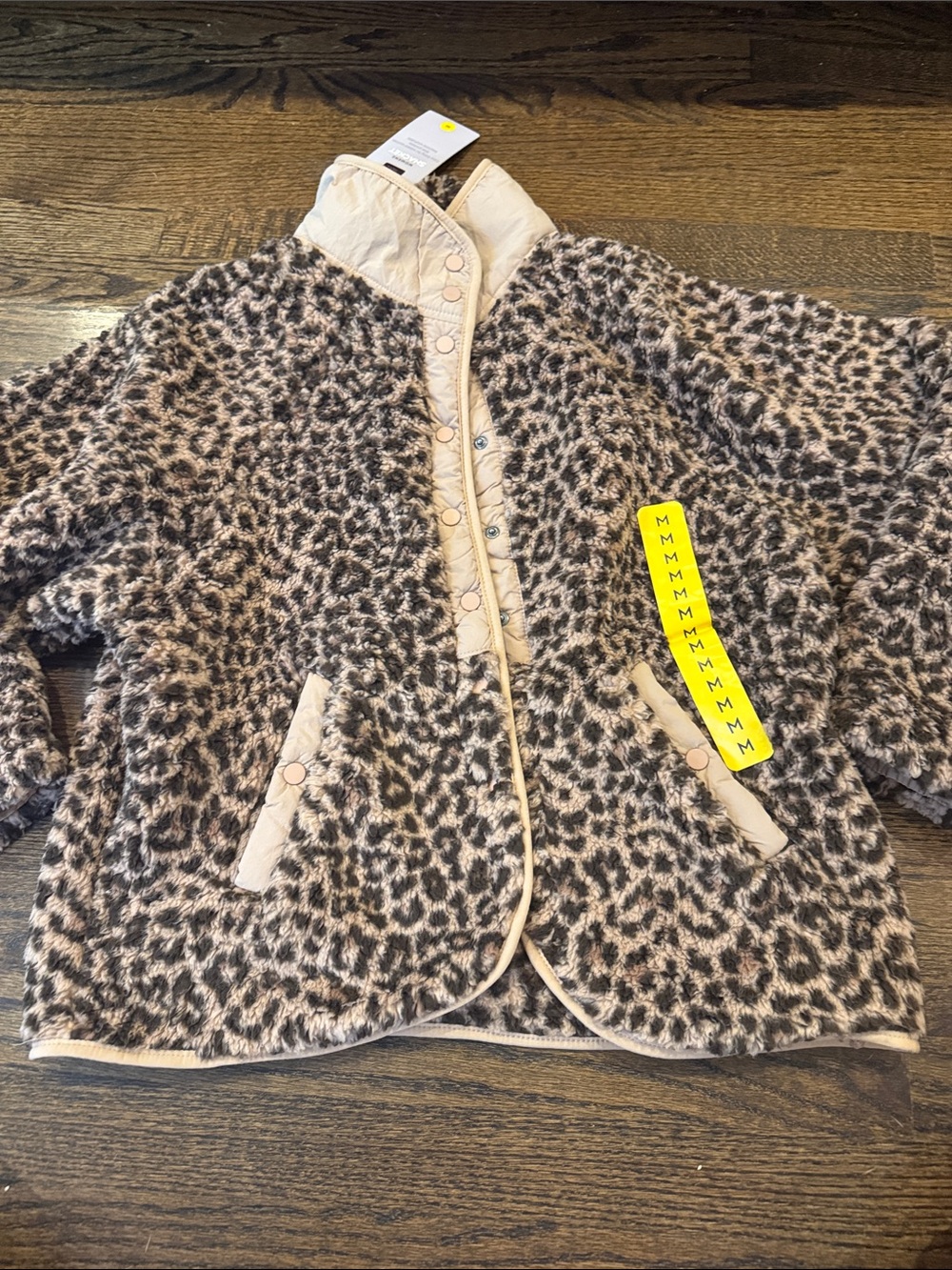 Leopard Print Faux-Fur Puffer Jacket with Cream Trim